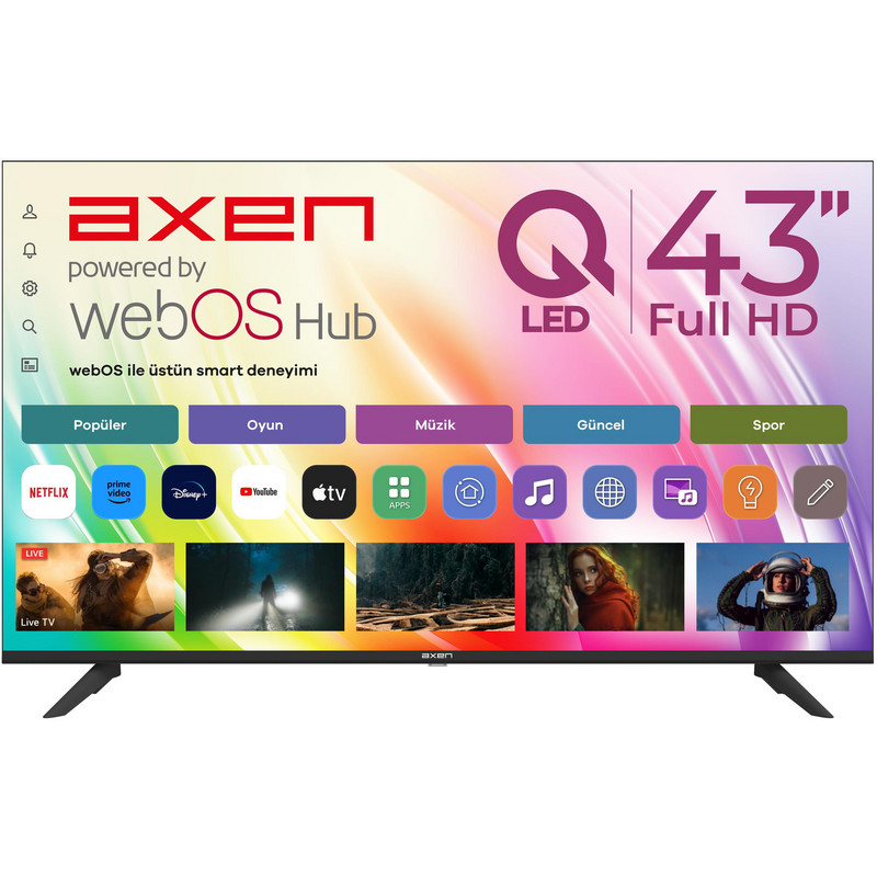 AXEN AX43QFMLN-W02 WebOS Kablosuz Ekran Yansıtma HDR Wi-Fi 43 inç 109 cm 2K SMART TV QLED TV